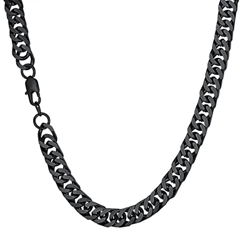 Richsteel Schwarz Kette für Herren Damen Punk Panzerkette in 10mm breit 46cm lang Cuban Link Chain mit Geschenkebox für Geburtstag Valentinstag von Richsteel