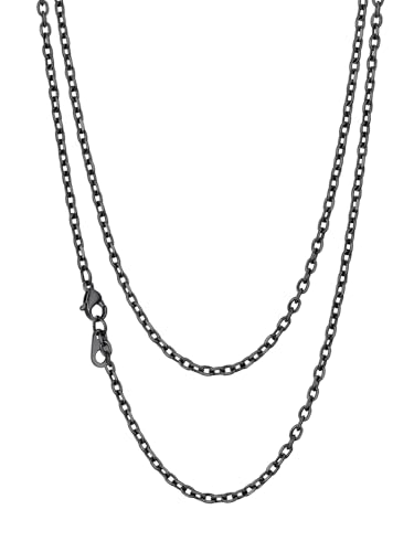 Richsteel Schwarz Kette für Herren Männer Punk Rolokette in 3mm breit 50cm lang Hip pop Gliederkette mit Geschenkebox für Valentinstag Vatertag von Richsteel