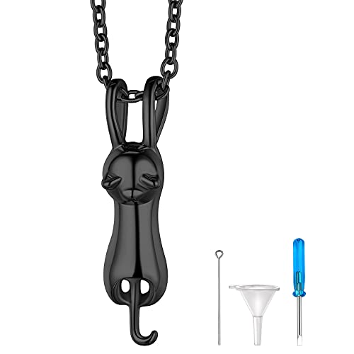 Richsteel Schwarz Memorial Asche Anhänger Damen Mädchen Katze Anhänger mit Geschenkebox für Freundin Freunden Tochter von Richsteel