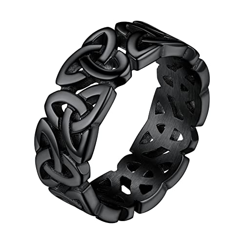 Richsteel Schwarz Ring für Damen Mädchen 7.5mm breit Keltischer Knot Fingerring in 59.5 Punk Bandring für Weihnachten Valentinstag von Richsteel