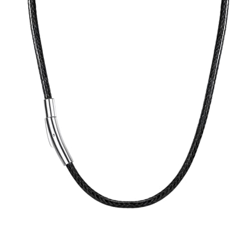 Richsteel schwarze lederketten herren ohne anhänger 3mm breit 28 zoll Kunstleder aus Edelstahl für Jungen von Richsteel