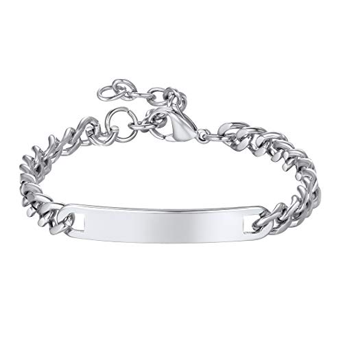 Richsteel Silber Damen Armband mit Gravur Edelstahl Freundschaftsarmband Glänzend Poliert 18cm mit Geschenkebox von Richsteel