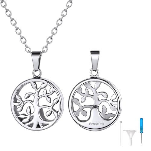 Richsteel Silber Memorial Urne Schmuck mit Anhänger Baum des Lebens aus Edelstahl mit Geschenkebox für Damen und Herren von Richsteel