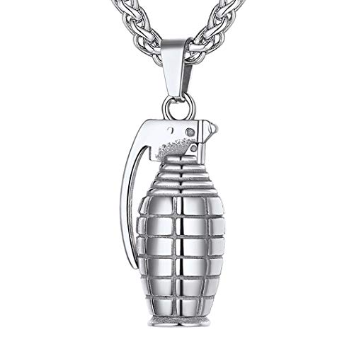 Richsteel Silber herrenkette mit Handgranate Anhänger Spielzeuggranate Anhänger mit 56+5cm Kette für Männer und Jungen Richsteel Silber herrenkette mit Handgranate Anhänger Spielzeuggranate Anhänger mit 56+5cm Kette für Männer und Jungen von Richsteel