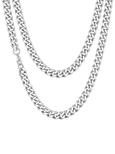 Richsteel silberne Panzerkette Halskette 6mm breit 61cm lang klassische Cuban Link Chain hochgepoliert Panerkette für Geburtstag Valentinstag Weihnachten von Richsteel