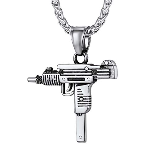 Richsteel Uzi Kette aus Edelstahl Herren Kette mit Uzi Anhänger cool Hip pop Schmuck mit Geschenkebox für Kinder und Jugendlichen von Richsteel