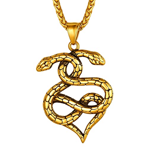 Richsteel Zwei Schlangen Halskette Gold Herren Edelstahl 316L,Gothic Anhänger mit verstellbarer Kette 55+5cm, Punk Hip Hop Schmuck für Jungen von Richsteel
