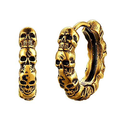 Richsteel gold Creolen Ohrringe für Herren Jungen Punk Totenkopf Ohrschmuck Hip pop Skelett Ohrringe für Geburtstag Vatertag von Richsteel