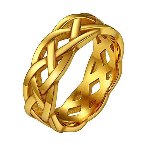Richsteel goldener Ring 7mm breit Punk Irischer Celtic Knot Fingerring Damen Mädchen Keltischer Knot Ring in Ringgröße 54.4 Partner Ring von Richsteel