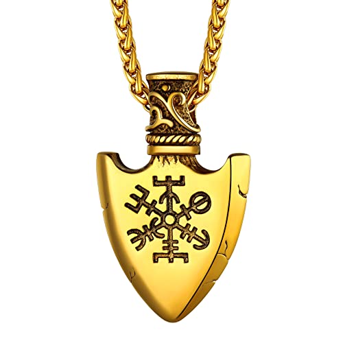 Richsteel goldener Speerspitze Anhänger Wikinger Stil Kompass Halskette Herren Männer Amulett Anhänger Partnerkette Freundschaftskette für Paar Pärchen von Richsteel