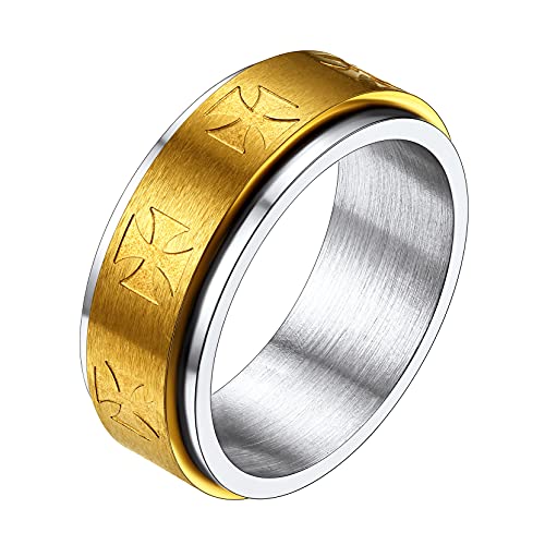 Richsteel Goldener Spinnerring Herren Männer Zappel Bandring 10mm Tempelritter Fingerring Punk Biker Bandring für Weihnachten Valentinstag Geburtstag von Richsteel