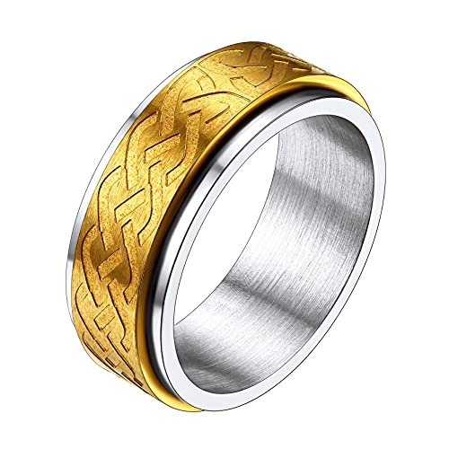 Richsteel goldener drehbarer Fingerring 10mm breit Zappel Bandring Keltischer Knot Fingerring Punk Bandring mit Geschenkebox für Paar Pärchen von Richsteel