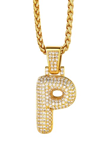 Richsteel Goldfarbe Bubble Kette P Bling Buchstabenkette P CZ Anhänger mit Geschenkebox Damen von Richsteel