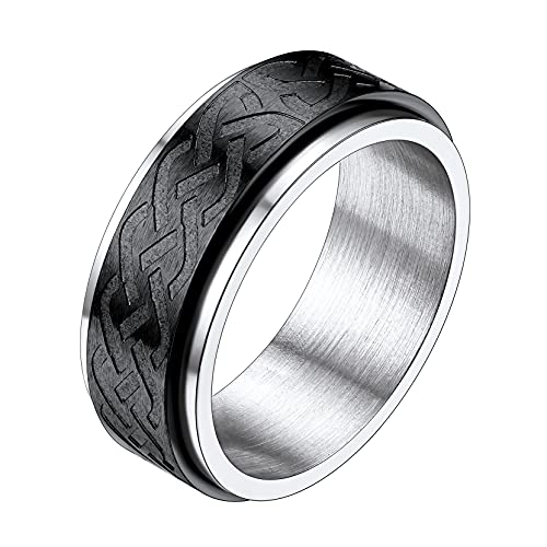 Richsteel herren Männer Zappleband Ring Keltischer Knot Fingerring schwarz 10mm breit Spinnerring Biker Fingerring mit Geschenkebox für Weihnachten Valentinstag Geburtstag von Richsteel