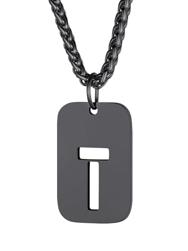 Richsteel Herren anhänger T Buchstabe Dog Tag Kette mit Geschenkebox Partnerkette Namenskette für Valentinstag Geburtstag Weihnachten von Richsteel