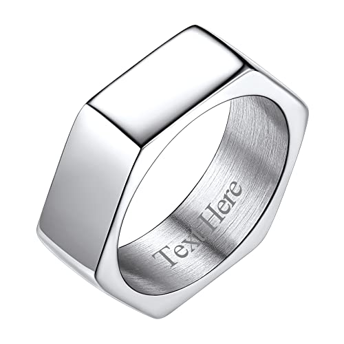 Richsteel personalisierbar Fingerring für Herren Männer 7mm Geometrischer Sechseckig Ring in Ringgröße 56.5 Retro Hexagon Ring mit Geschenkebox für Herren Männer von Richsteel