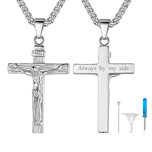 Richsteel personalisierter Edelstahl Memorial Asche Andenken Silber INRI Kreuz Halskette mit Geschenkebox als Erinnerung Schmuck von Richsteel