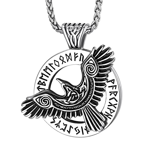 Richsteel personalisierter Kräheschädel Kette mit Rune Symbol Wikinger Vogelschädel Halskette mit Geschenkebox für Weihnachten Geburtstag Vatertag von Richsteel