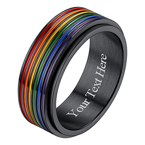 Richsteel personalisierter LGBT Fingerring Regenbogen Fingerring Spinnerring Bandring Rainbowe Fingerring in Ringgröße 67.2 mit Geschenkebox für Damen Herren von Richsteel