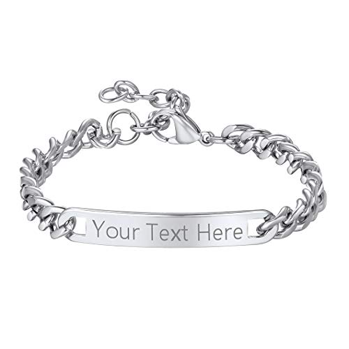 Richsteel personalisierter Silber Damen Armband Edelstahl Freundschaftsarmband mit Gravur Glänzend Poliert 18cm mit Geschenkebox von Richsteel