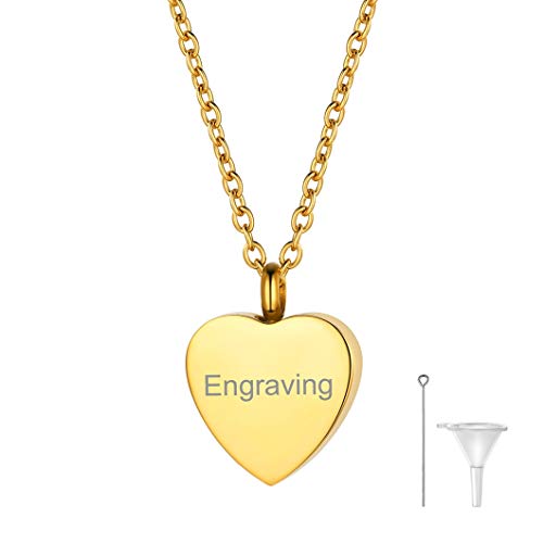 Richsteel personalisiertes Memorial Asche Schmuck aus Edelstahl 18k vergoldete Herzschmuck Anhänger mit 55+5cm O Kette von Richsteel
