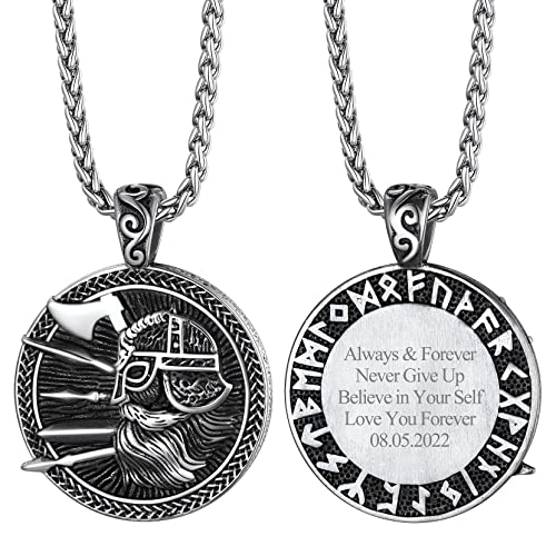 Richsteel personalisiertes Wikinger Schmuck Odin Helmet Kette mit Rune Symbol Nordischer Rune Halskette für Weihnachten Geburtstag von Richsteel