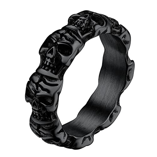 Richsteel schwarz Herrenring Punk Gotik Totenkopf Schmuck Charm Schädel Kopf Bandring in 67 Rock Biker Ring für Vatertag Geburtstag von Richsteel