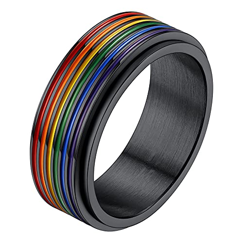 Richsteel schwarz LGBT Ring für Damen Herren Edelstahl Regenbogen Fingerring Spinnerring GAY Pride Bandring Spinerring in Ringgröße 57 für Geburtstag Weihnachten von Richsteel