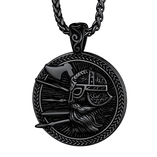 Richsteel schwarz Odin Helmet Halskette für Herren Jungen Wikinger Amulett Viking Rune Anhänger Kette für Geburtstag Vatertag von Richsteel