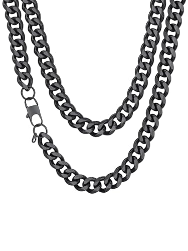 Richsteel schwarz Panzerkette Halskette 12mm breit 61cm lang Cuban Link Chain Hip pop Halskette Partnerkette Freundschaftskette für Paar Pärchen von Richsteel