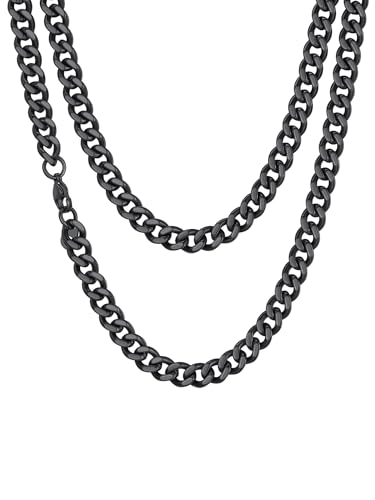 Richsteel schwarz Panzerkette Halskette 6mm breit 51cm lang Herren Männer Cuban Link Chain mit Geschenkebox Partnerkette Freundschaftskette von Richsteel