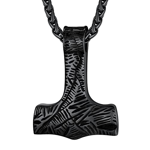 Richsteel schwarz Thors Hammer Kette für Herren männer Wikinger Amulett mit Geschenkebox für Weihnachten Geburtstag von Richsteel