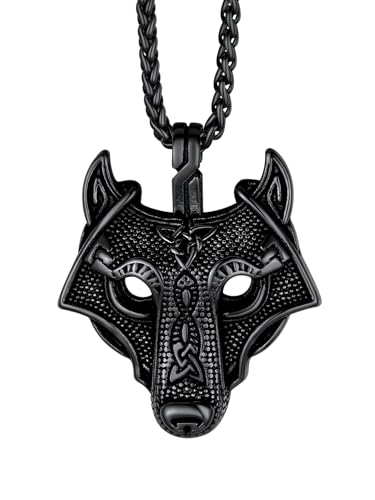Richsteel schwarz Vikinger Wolf Kopf Anhänger Wikinger Wolf Anhänger mit Keltischer Knot von Richsteel