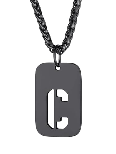 Richsteel schwarz buchstabenkette Dog Tag Halskette mit Initialer Alphabet C Anhänger für herren Damen von Richsteel