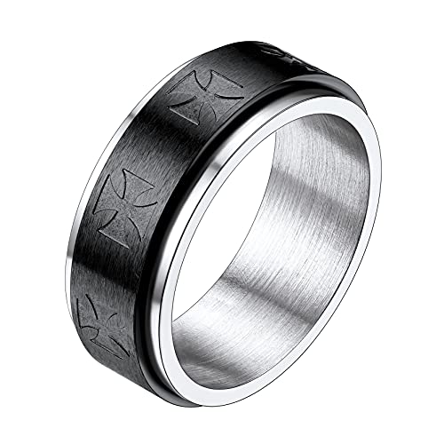 Richsteel schwarz drehbarer Finggerring in Tempelritter Herren Männer Spinnerring Zappel Bandring mit Geschenkebox für Geburtstag Vatertag Valentinstag von Richsteel
