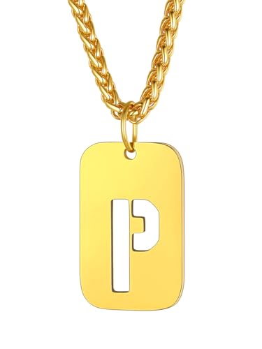 Richsteel vergoldeter Alphabet P Anhänger Herren Damen Dog Tag Anhänger mit Weizenkette für Paar Pärchen von Richsteel