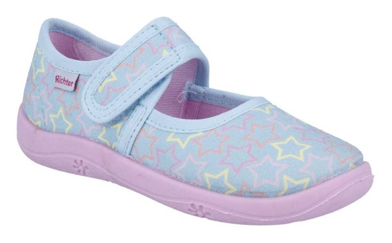 Richter Mia WMS: Mittel Hausschuh Klettschuh mit pastellfarbenem Print, Größenschablone zum Download von Richter