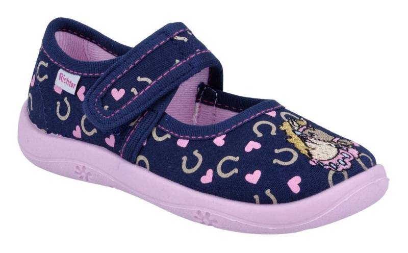 Richter Mia WMS: Mittel Hausschuh Klettschuh mit pastellfarbenem Print, Größenschablone zum Download von Richter