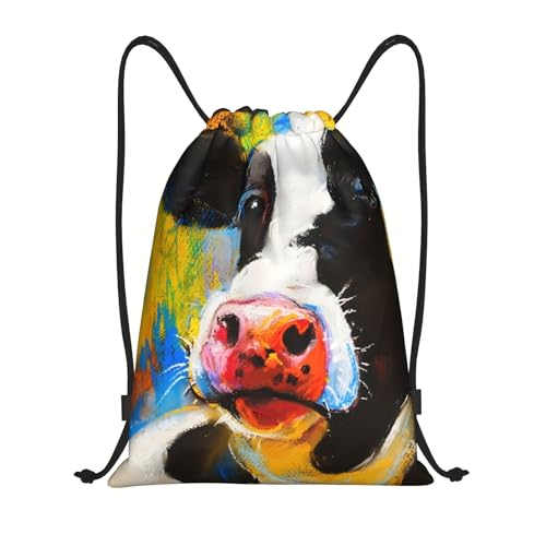 Richugui Oil Painting Cow Cute Drawstring Backpack Cow Print String Bag Gym Sackpack for Hiking Yoga Gym Swimming Travel Beach von Richugui