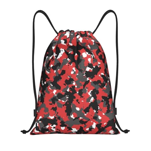 Richugui Red, black and grey camou flage pattern Camo Drawstring Bag Bloodshot Camouflage Red Urban Gym Bag Sports Backpack Lightweight Waterproof Bag for Men Women Outdoor Gym Sport von Richugui
