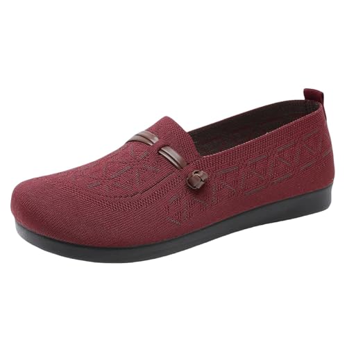 Flache Damenschuhe Vintage Loafers Turnschuhe elegant schlicht rutschfest Mokassins Damenschuhe Flache Weiche Sandalen Geschlossene Sandalen vorne Damen Wanderschuhe, rot, 35 EU von Richymfa