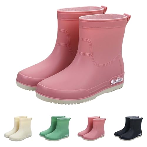 Gummistiefel Damen Für Niedrigen Regen Wasserdicht 2025 Stiefeletten Winddicht Elegant Arbeitsstiefel Einfarbig Kurze Stiefel Bequeme Ankle Boot Outdoor Schuhe Wasserdicht Damen Bequem, Rosa, 39 EU von Richymfa