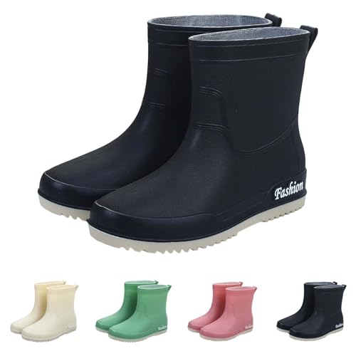Gummistiefel Damen Für Niedrigen Regen Wasserdicht 2025 Stiefeletten Winddicht Elegant Arbeitsstiefel Einfarbig Kurze Stiefel Bequeme Ankle Boot Outdoor Schuhe Wasserdicht Damen Bequem, Schwarz , 38 von Richymfa
