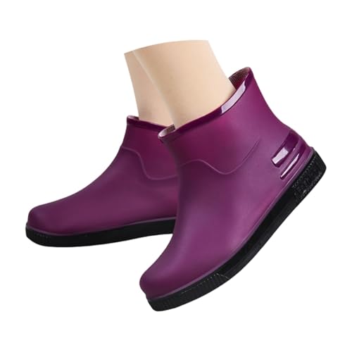 Gummistiefel Damen Für Regen Bequem Wasserdicht 2025 Winddichte Leichte Stiefeletten Flache Arbeitsstiefel Outdoor Chelsea Boots Strapazierfähige wasserdichte Schuhe Damen Bunt, Violetta, 40 EU von Richymfa