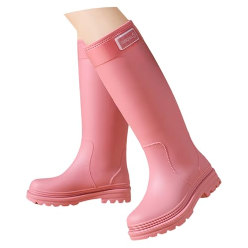 Gummistiefel für Damen, für Regen, elegant, winddicht, rutschfest, leicht, modisch, mittelhoch, Gartenarbeit, einfarbig, Arbeitsstiefel, Damen-Winterstiefel, bequem, Rosa, 35 EU von Richymfa