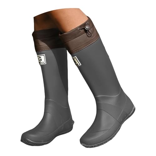 Gummistiefel für Damen, gepolstert, winddicht, 2025, wasserdicht, bunt, Arbeitsstiefel, Outdoor, Rain Boots, mittlere Höhe, Chelsea Boots, einfarbig, wasserdicht, hohe Schuhe für Damen, grau, 43 EU von Richymfa