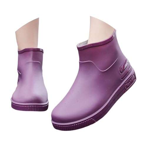Gummistiefel für Damen, leicht, wasserdicht, rutschfest, bequem, einfarbig, strapazierfähig, Chelsea Boots, Outdoor, kurze Stiefel, flache Stiefeletten, Damen, Winter, gepolstert, Violetta, 40 EU von Richymfa
