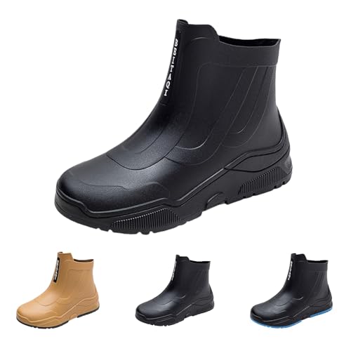 Richymfa Gummistiefel Herren Kurze rutschfeste Wanderschuhe Winddicht Bequeme Walking Strapazierfähige Rain Boots Angeln Mode Gefütterte Stiefel Für Regen Herren Niedrig, Schwarz , 37 EU von Richymfa
