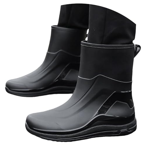 Richymfa Gummistiefel Herren Regen Elegant Winddicht Walking Wasserdicht Leichte Trekkingschuhe Outdoor Rain Boots Angeln Bequeme Regenschuhe Herren Bequeme Schuhe, Schwarz , 42 EU von Richymfa