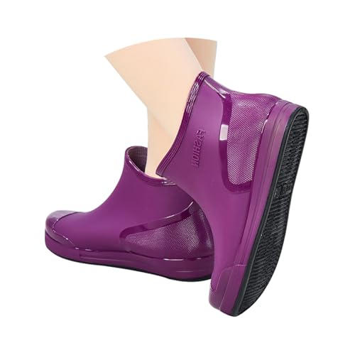 Richymfa Gummistiefel für Damen, bequem, wasserdicht, rutschfest, leicht, flache Stiefel, einfarbig, kurze Stiefel, mittlere Höhe, Stiefel, Outdoor, Wasserstiefel, gefüttert, Violetta, 41 EU von Richymfa
